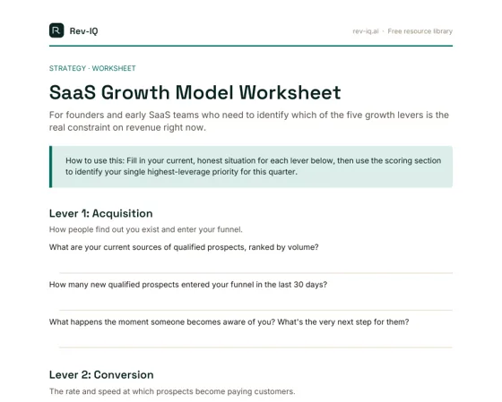 First page of the SaaS Growth Model Worksheet PDF