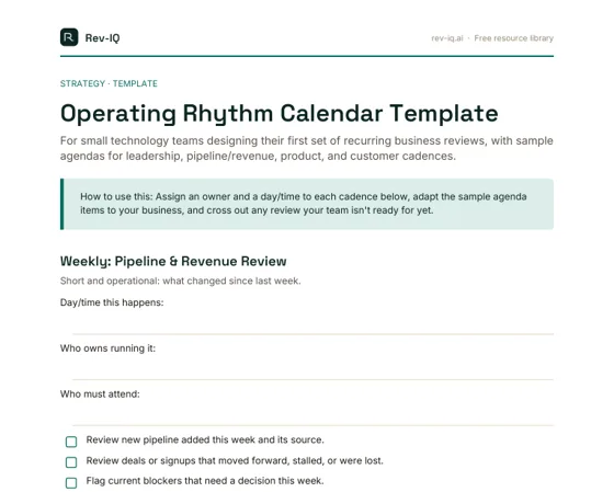 First page of the Operating Rhythm Calendar Template PDF