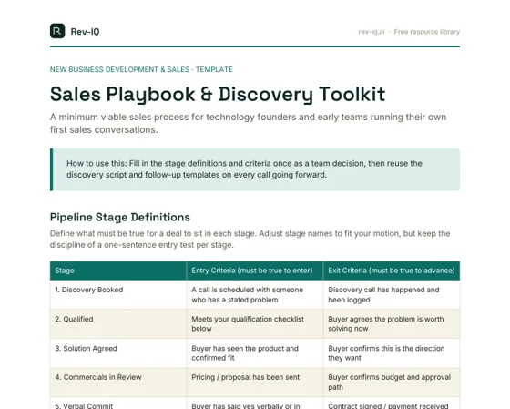 First page of the Sales Playbook & Discovery Toolkit PDF