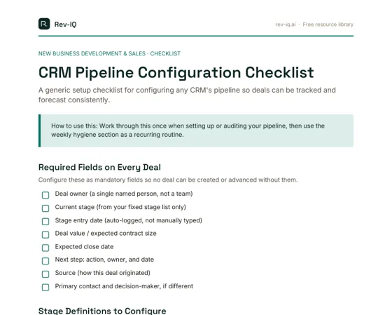 First page of the CRM Pipeline Configuration Checklist PDF