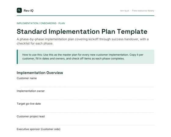 First page of the Standard Implementation Plan Template PDF