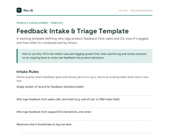 First page of the Feedback Intake & Triage Template PDF