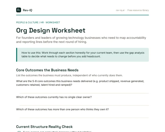 First page of the Org Design Worksheet PDF