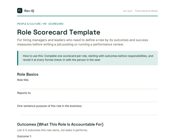 First page of the Role Scorecard Template PDF