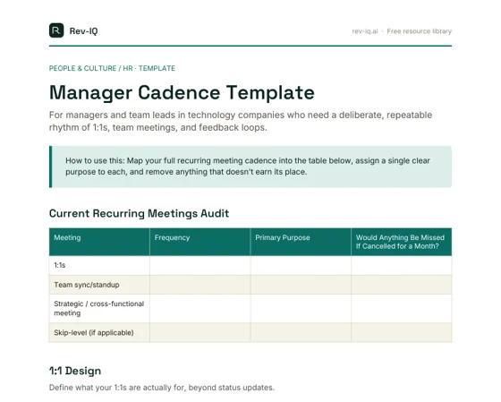 First page of the Manager Cadence Template PDF