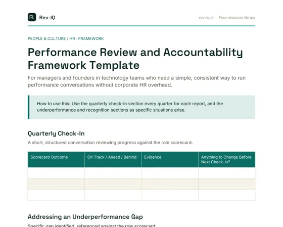 First page of the Performance Review and Accountability Framework Template PDF