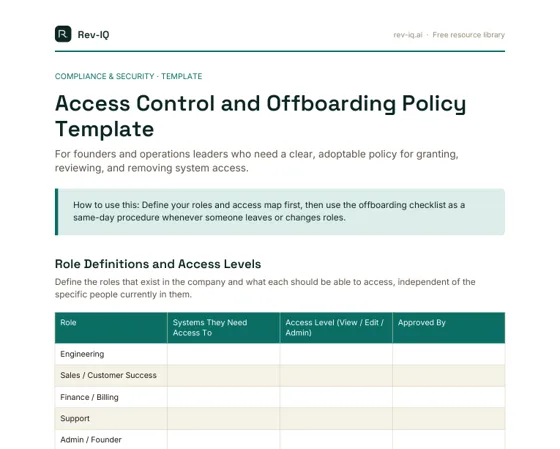 First page of the Access Control and Offboarding Policy Template PDF