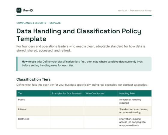 First page of the Data Handling and Classification Policy Template PDF