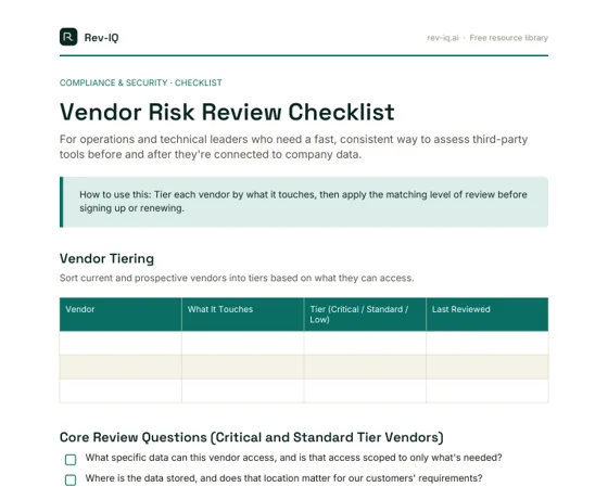 First page of the Vendor Risk Review Checklist PDF