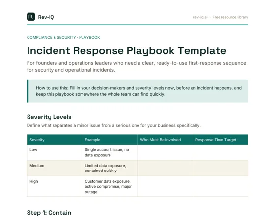 First page of the Incident Response Playbook Template PDF