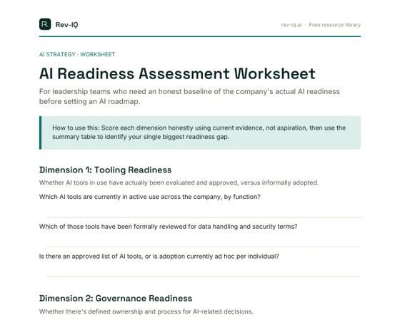 First page of the AI Readiness Assessment Worksheet PDF