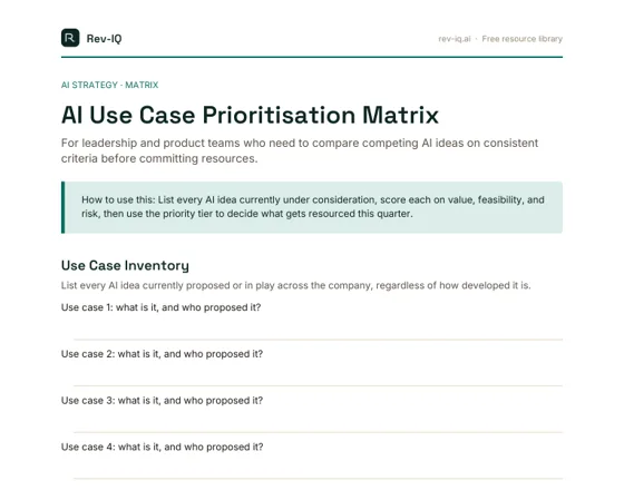 First page of the AI Use Case Prioritisation Matrix PDF