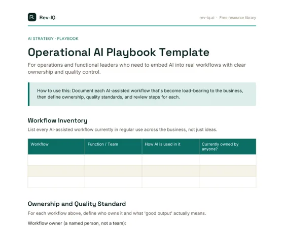 First page of the Operational AI Playbook Template PDF