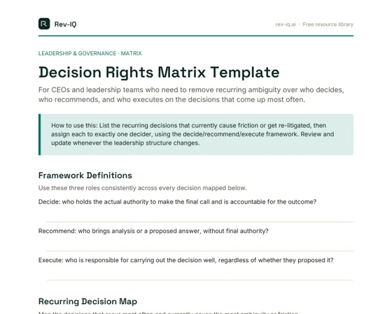 First page of the Decision Rights Matrix Template PDF