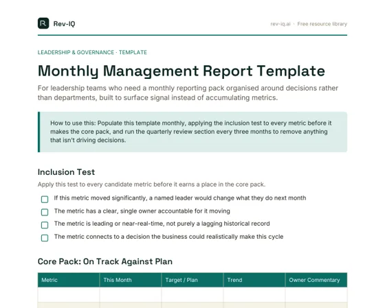 First page of the Monthly Management Report Template PDF