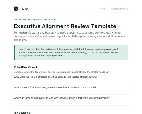 First page of the Executive Alignment Review Template PDF