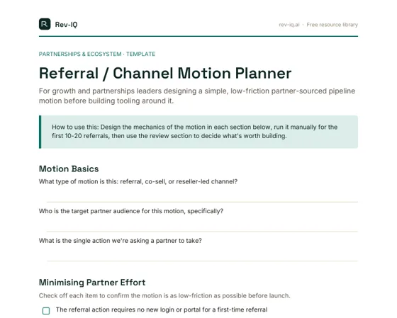 First page of the Referral / Channel Motion Planner PDF