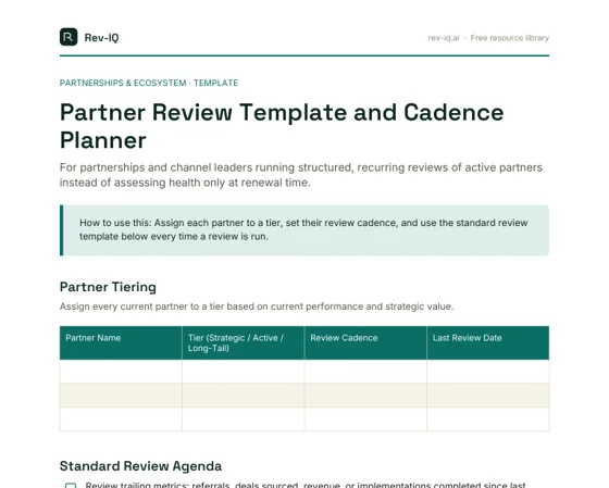 First page of the Partner Review Template and Cadence Planner PDF
