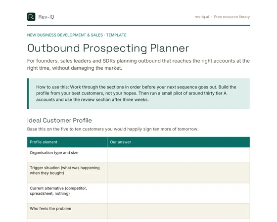 First page of the Outbound Prospecting Planner PDF
