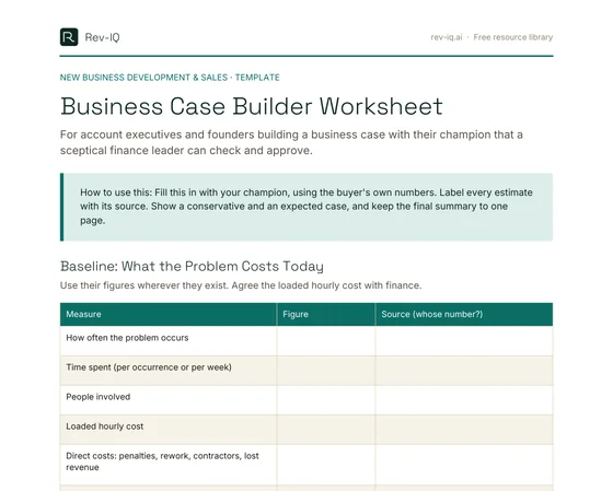 First page of the Business Case Builder Worksheet PDF