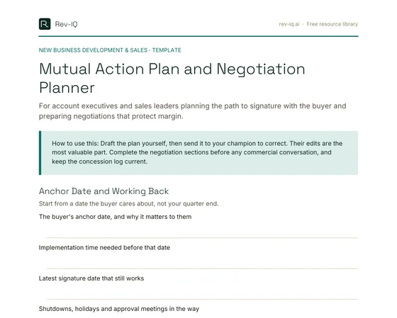 First page of the Mutual Action Plan and Negotiation Planner PDF