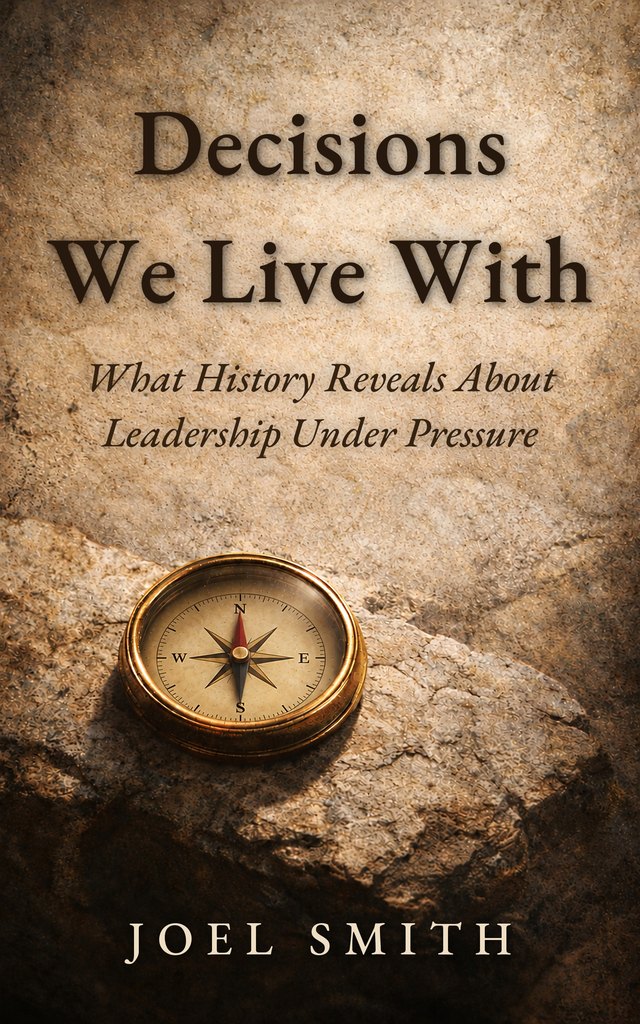 Cover of Decisions We Live With by Joel Smith: a brass compass on weathered stone
